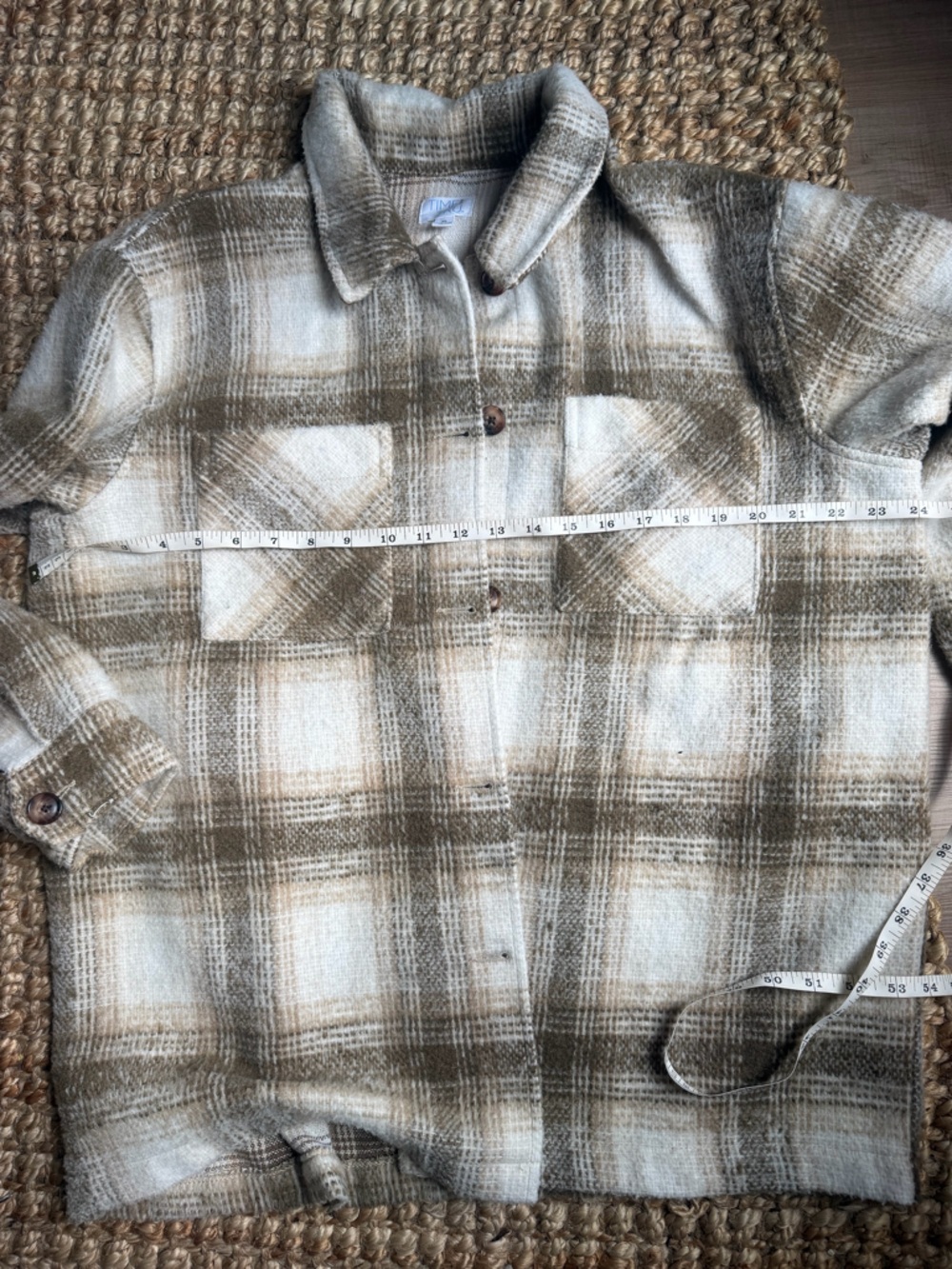 Time and Tru Cream and Tan Plaid Shacket - Picture 3 of 5